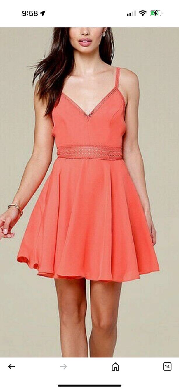 Bebe size 6 fit n flare coral medium cocktail dress sleeveless crochet straps